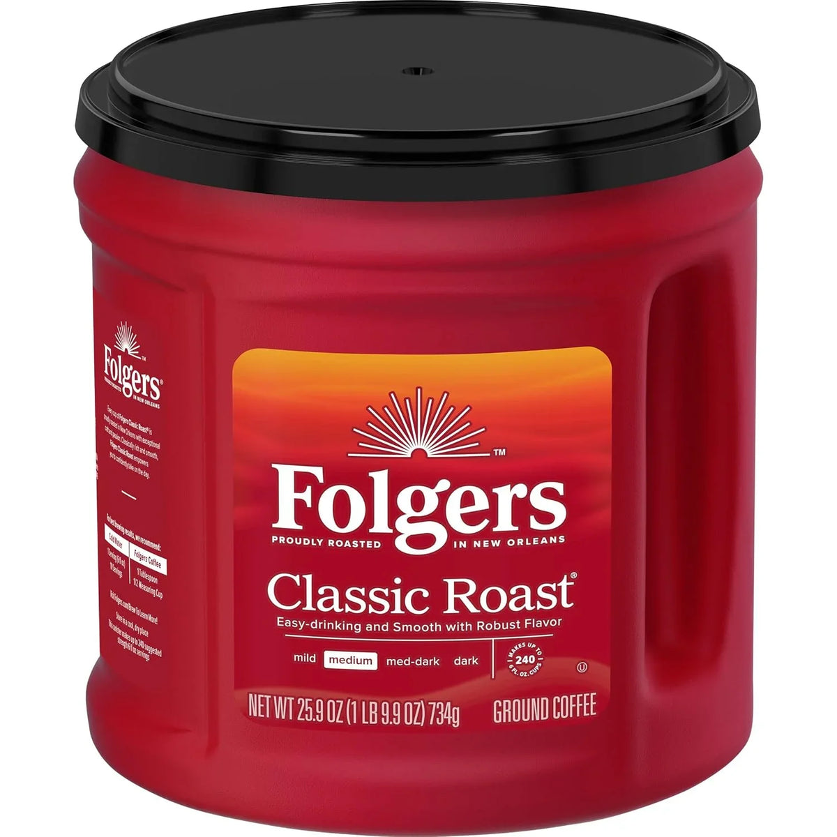 Folgers Classic Roast Ground Coffee, Medium Roast, 25.9 Oz. Canister