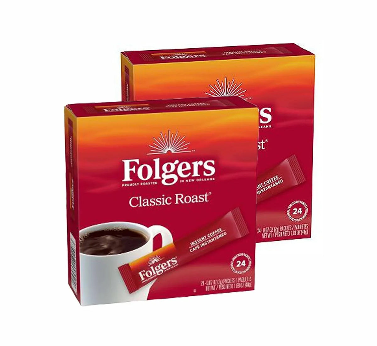 Folgers Classic Roast Instant Coffee Single Serve - 24 Packets (2 Count)
